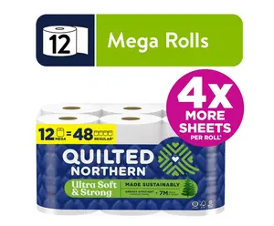 Quilted Northern Ultra Soft & Strong 2-Ply Toilet Paper, 12 Mega Rolls, 295 Sheets Per Roll