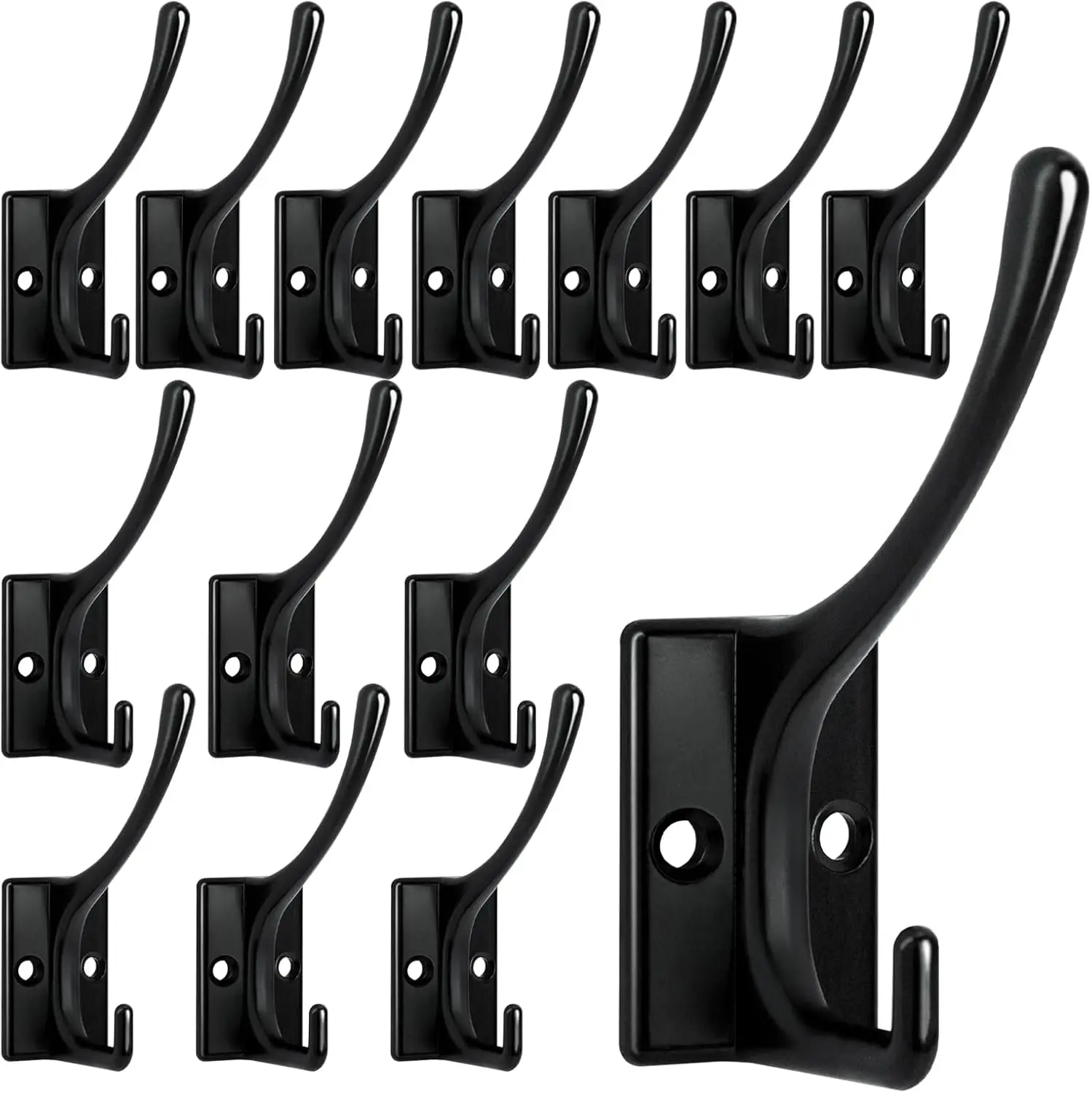 14 Pack Coat Hooks, Heavy Duty Coat Hooks Wall Mounted with 28 Screws, No Rust Double Hooks Black Wall Hooks for Hanging Towel, Coat, Scarf, Bag, Hat, Cup, Key