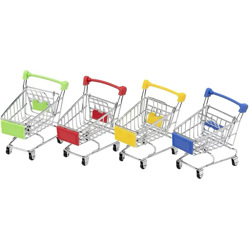 Mini Shopping Cart - Colorful Design in Green, Red, Yellow & Blue, Lightweight and Portable, Ideal for Shopping and Games