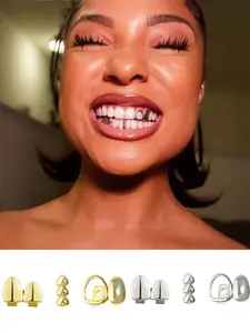 3pcs Top Tooth Protector，Women's Hip-Hop Fashion Teeth Guard Set, Heart & Hollow Design, Copper Material, Plated
