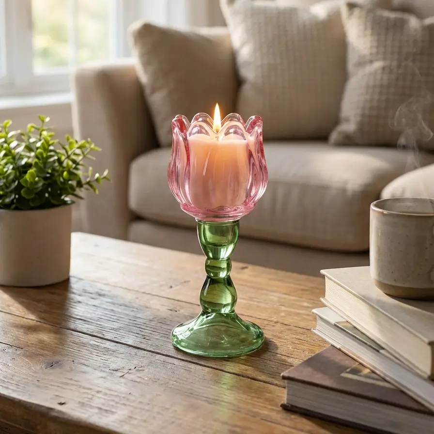 Iridescent Tulip Glass Ornamental Candle - Romantic Shaped Tulip Candle, Aesthetic Home Decor, Viral Gift For Her, Ornamental Candles, Romantic Candles