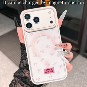 Sweet Bow Pattern Tpu Shockproof Phone Case, Magnetic Charging, Thick Anti-Drop Cover Compatible with iPhone 11-15 Pro Max Accessories