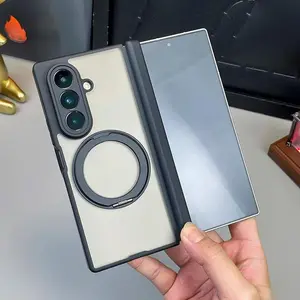 New For Samsung Galaxy Z Fold 7 Case Semi-Transparent Dual Hinge Full Coverage Shockproof with Built-in Magnetic Wireless Charging & Rotating Stand Foldable Screen Protective Cover for Galaxy Z Fold 6