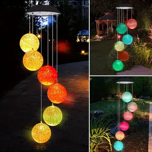1pc Colorful Solar Wind Chime Light, 6LED Rice Grain Shape Design, Outdoor Garden Lawn Pendant Light, Light Sensor Control, No Remote Control, with 600mAh Nickel Battery, Suitable for Outdoor Garden, Patio, Sidewalk, Party Decoration and Holiday Gift