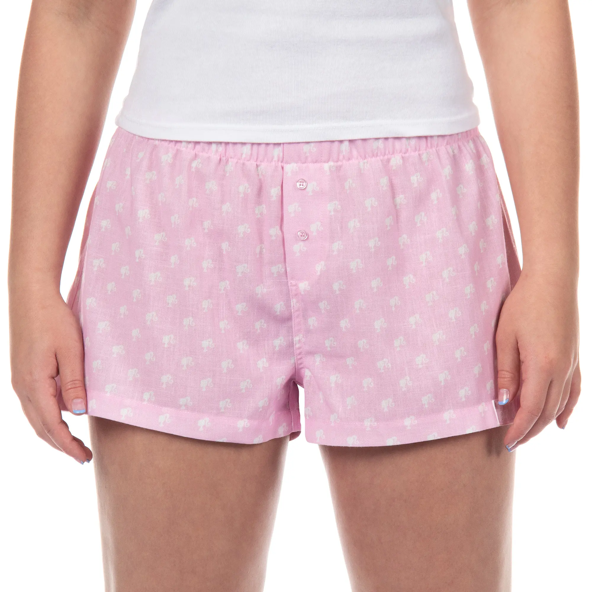 Barbie Boxer Sleep Shorts Pajamas Women's Allover Logo Design Lounge Pajama Micro Bottoms