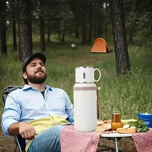 Stainless steel thermos with lid and rope handle. Multifunctional thermos for hot and cold drinks, keeps drinks hot for 8 hours and cold for 24 hours, perfect for outdoor activities, cycling, hiking, office, home - BPA free, suitable for all drinks, a per