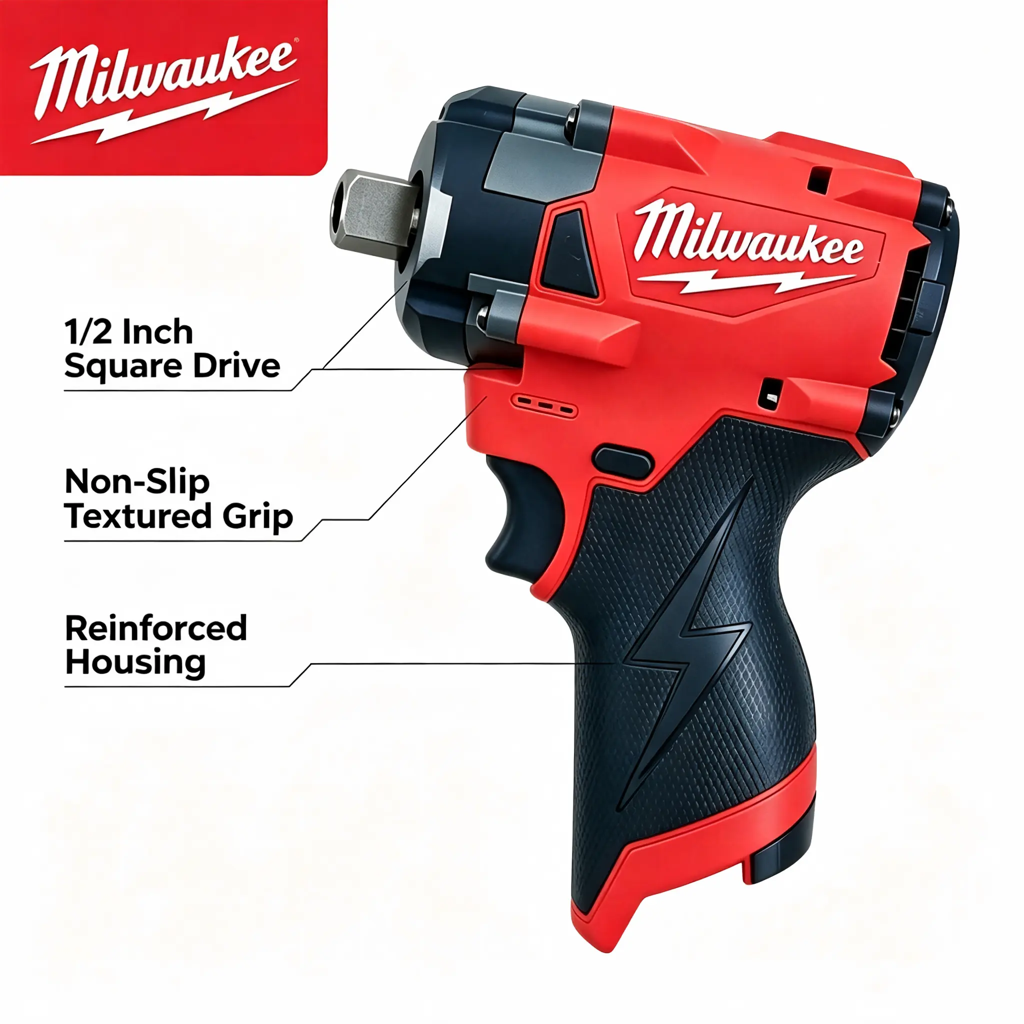 Milwaukee M12 Series Compact 1/2 in Square Drive Wrench Tool Kit - Non-Slip Textured Grip, Reinforced Shell, Sturdy Sensor, Green Laser Level, Lockable Garage Hand Tool for Automotive Repair, Bolt Tightening, Auto Heating Wheel Magnetic     home gym