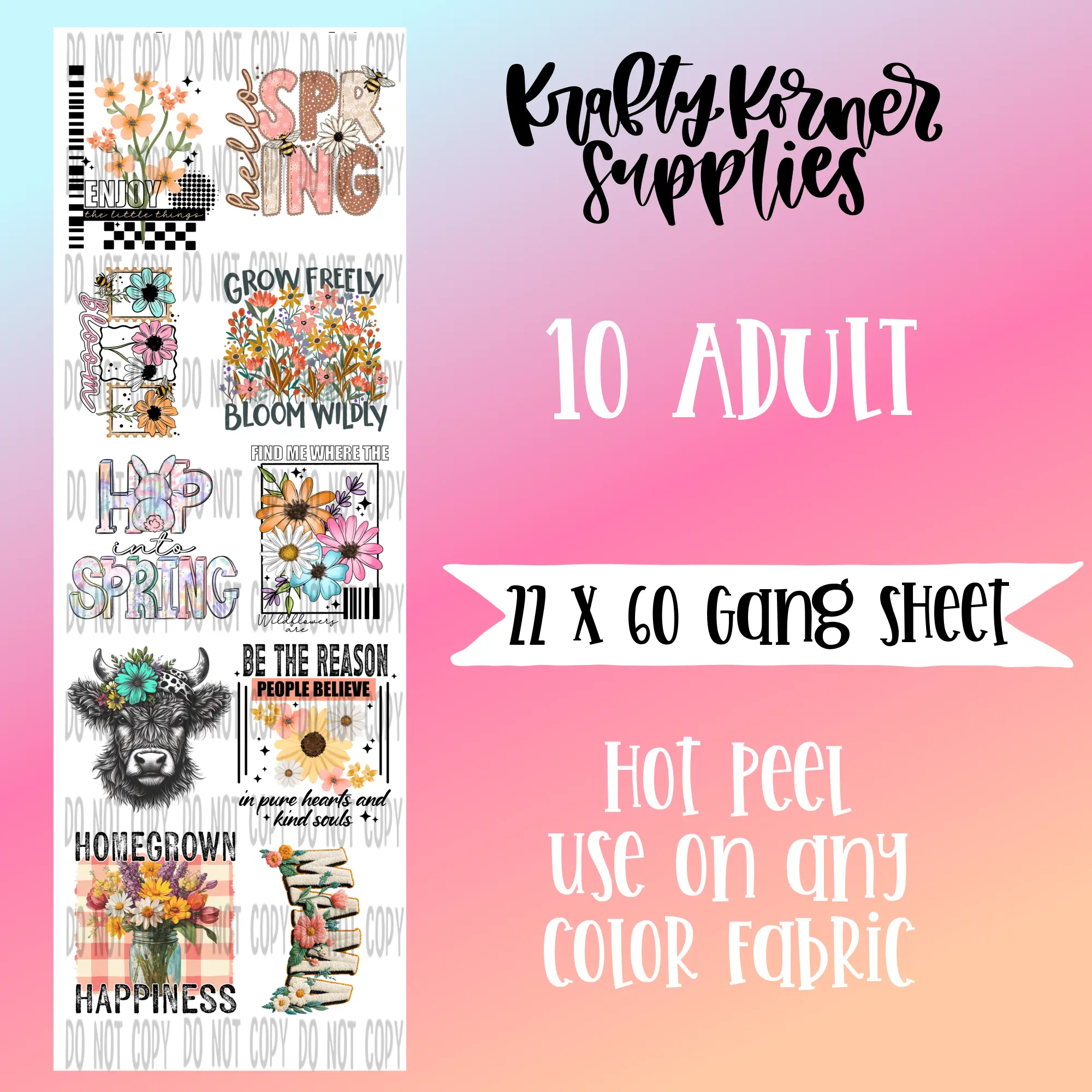 Spring DTF Transfer Gang Sheet, 22 x 60