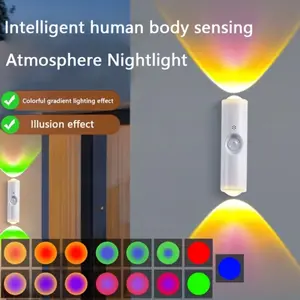 2pcs Motion Sensor Dual Cat Eye Wall Lamp, Colorful Indoor LED Light, Atmosphere Night Light, USB Rechargeable, Suitable for Bedroom, Living Room, Hallway, Staircase