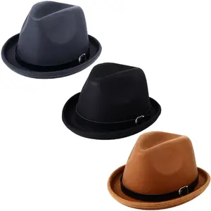 Men's Classic  British Style Jazz Fedora Hat with PU Leather Band Decoration