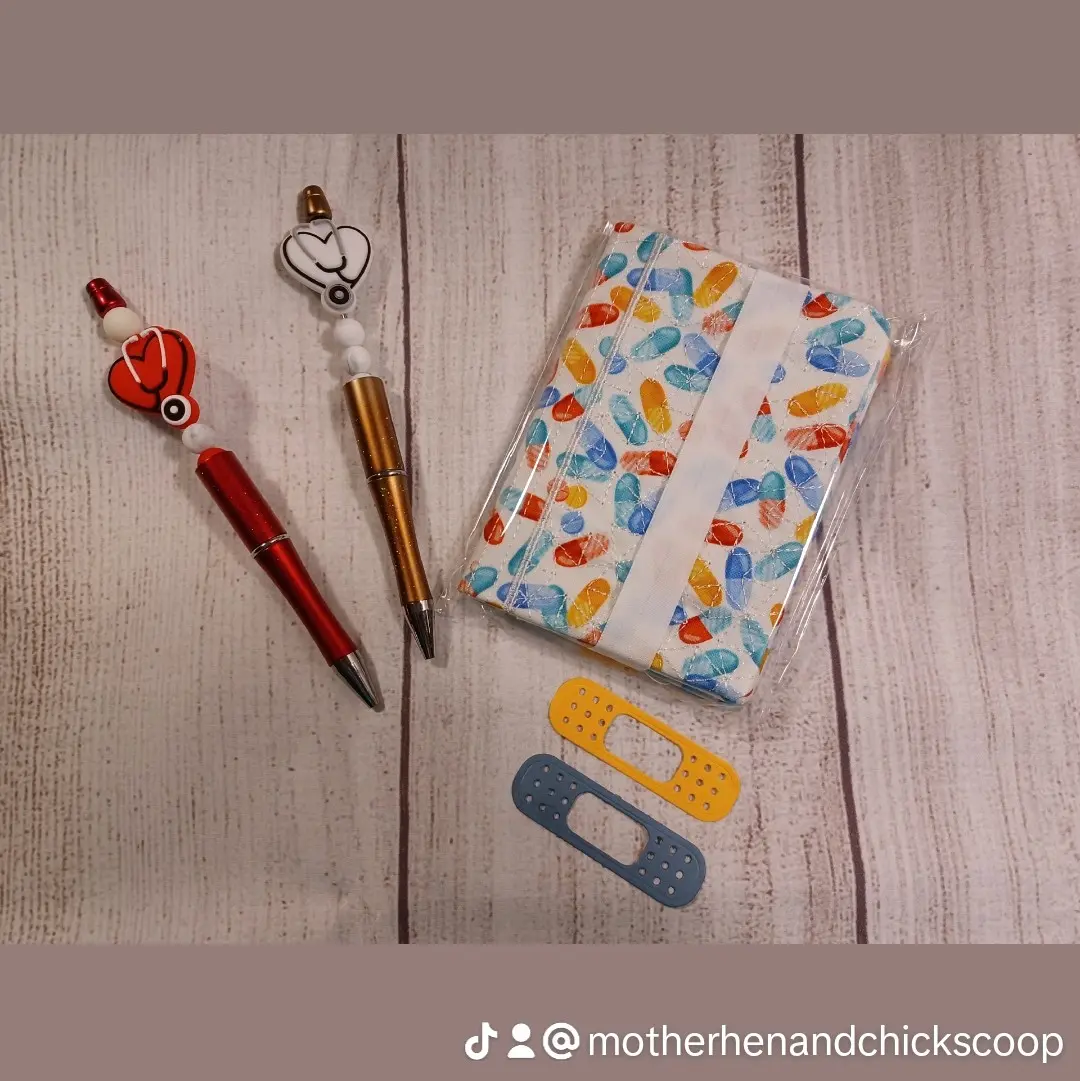 Beaded pens, mini composition notebooks