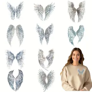 12Pcs Angel Wings DTF Heat Transfer Stickers Washable Plastic Solvent Decals 6 Unique Designs Iron on DIY Patches for Clothes T Shirts Jeans Masks Bags Creative Craft Angel Pattern Decor