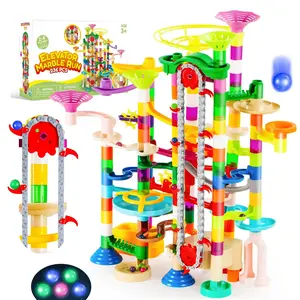 JoyX 236-Piece Glowing Marble Run Set with Motorized Elevator – Construction Building Blocks and 30 Glow-in-the-Dark Marbles for Kids Ages 4-8 Blue Monster