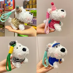 1pc Cute West Highland Plush Dog Plush Pendant Cartoon Doll Scribbled Puppy Doll Bag Pendant Keychain