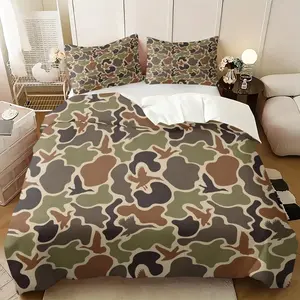 Camouflage Duck Duvet Cover Set Retro Military-Themed Bedding Set Forest Farmhouse Style Duvet Cover Microfiber Material Perfect for Children, Teens, Men, Adult Bedroom Decor Bed Sets 2/3-Piece Set (Does Not Include Fill)