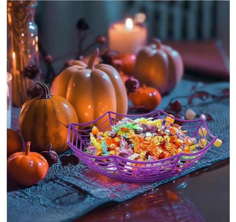 5 Pcs Halloween Candy Bowl Dish Spider Web Halloween Decorations Indoor Decor, Party Supplies Favors Table Desk Haunted House Trick Or Treat Basket Plastic
