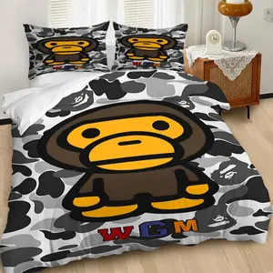Cartoon Ape Duvet Cover Set, Quilt Cover, Bold Graphic Bedding Set with WGM Colorful Letter Design, Bedroom Decor for Kids and Adults, Soft and Comfortable, Streetwear Lovers, Contains 1 duvet cover, 1 or 2 pillowcases (without filling)