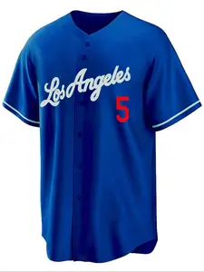 Men's 5 Blue Embroidery Button Front Baseball Jersey, Stylish Jersey, Regular Fit Casual Short Sleeve V Neck Baseball Top for Daily Wear, Men's for All Seasons