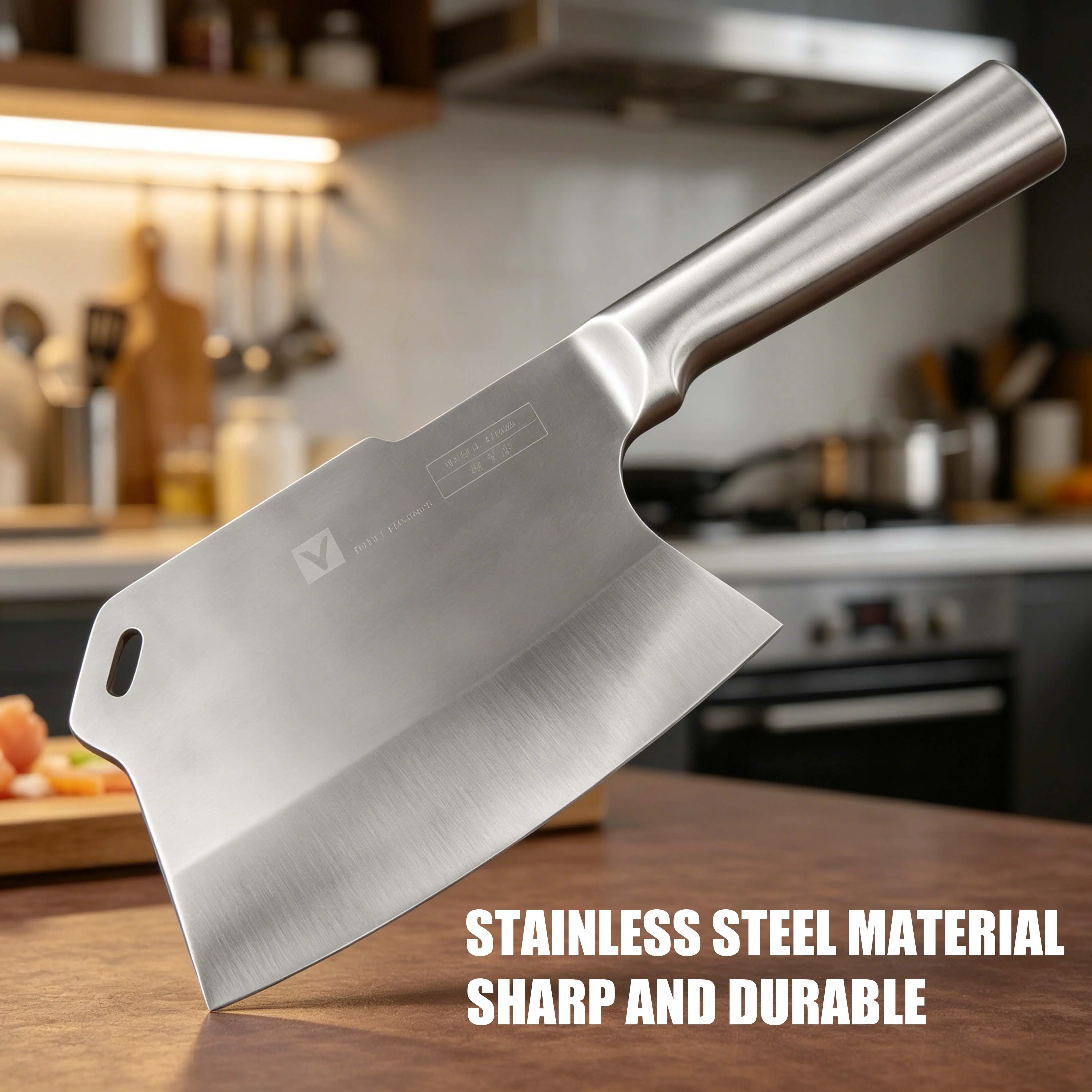 Professional One-Piece Stainless Steel Bone Cleaver, Heavy Duty Meat Chopping Knife for Home Kitchen & Butcher Use Damascus Steel Multifunctional Knife Meat Preparation Meat Chopper