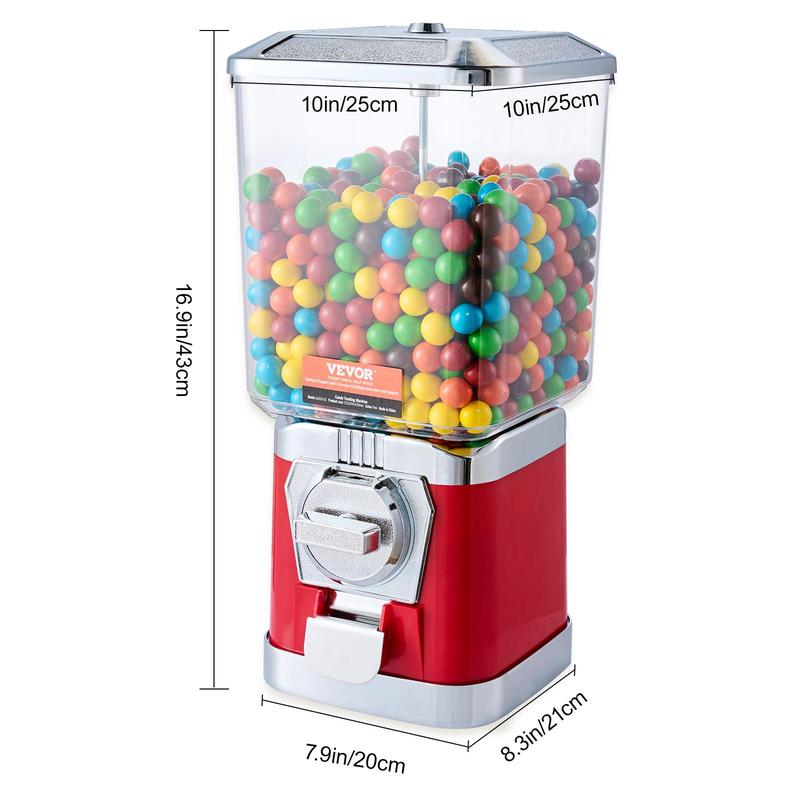 VEVOR Gumball Machine for Kids, TikTokShopBlackFriday, 17"H Home Candy Vending Machine, PC Gumball Dispenser, Bubble Gum Machine for Game Stores, Coin Operated Gumball Bank for Toy Capsules Bouncy Balls Candy, Red