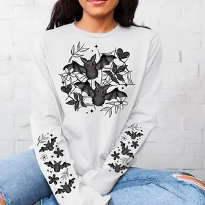 Floral Bats With Matching Sleeves Crewneck Sweatshirt Halloween Sweater  Comfortable  Womenswear