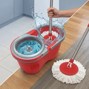 Lola Adjustable Spin Mop & Bucket, Push to Spin, No Pedal, Removes Bacteria, Easy Cleaning