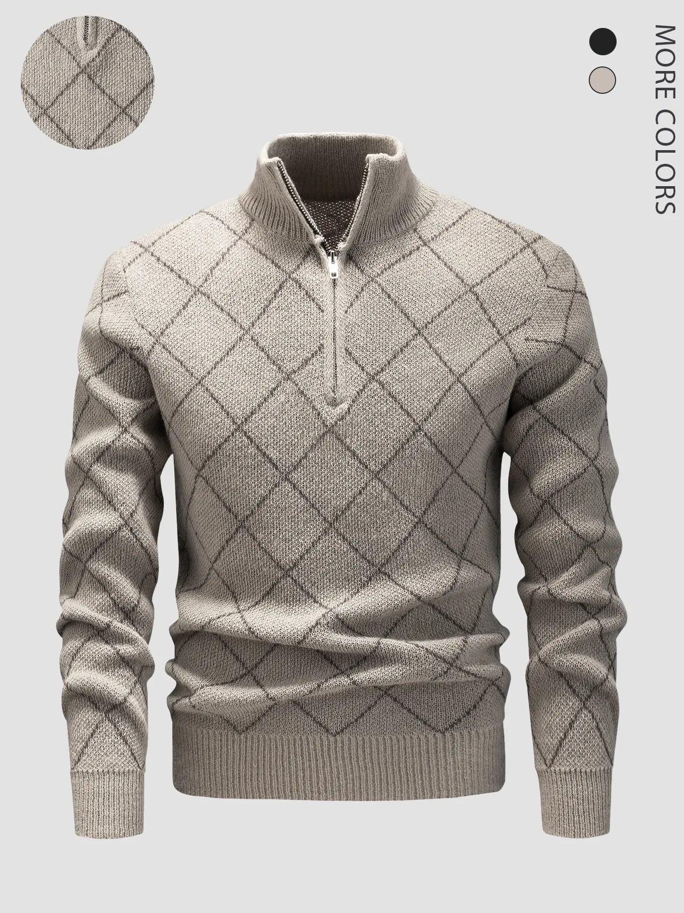 Vintage Diamond Pattern Half High Neck Sweater, Plaid Stripe Knit Pullover, Multi-Color Options, Unisex Fall Winter Fashion