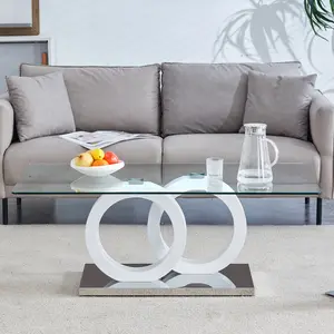 Modern Glass Top Coffee Table, 47.2×25.6×17.8 Inch MDF Base Coffee Table, Circular Support, Easy Assembly for Living Room, Study, Bedroom