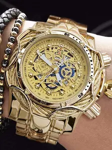 Men's Fashion Analog Watch, Large Dial Quartz Movement, Fold-Over Clasp Closure, Alloy Case, Silver Color, All Seasons Wear, Modern Fashionable Wristwatch, Fashion Wristwatches, Quartz Watches