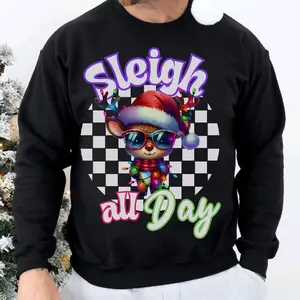 Trendy Neon Reindeer Sweatshirt for Men, Women, and Kids - Christmas Jumper with Embroidery Decoration - Cotton, Classic