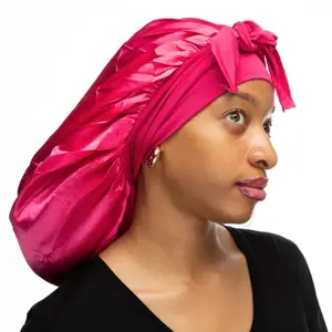 Queen May Double Layer Satin Bonnet Silk Like Texture for Sleeping Sleep Cap Hat Hair Bonnets with Elastic Tie Band for Curly Hair Nightcap Gifts for Women