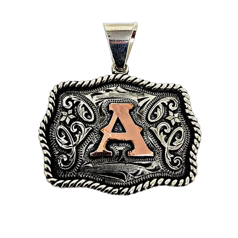Virginia Collection Initial Mini Buckle Handmade Pendant Necklace & Keychain Jewelry Copper Initial Free 23 Stainless Steel Chain Stylish Playful Charm