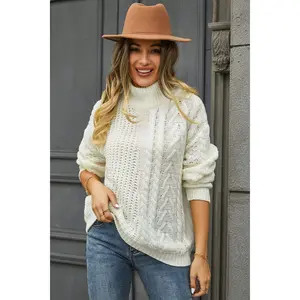 Cable-Knit Turtle Neck Long Sleeve Sweater