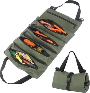 Tool Bag Roll Up,Heavt Duty Tool Organizer Portable Tool Storage Bags  Oxford Cloth-Zipper Pouch for Men Mechanic, Electricians, Repairman, Green