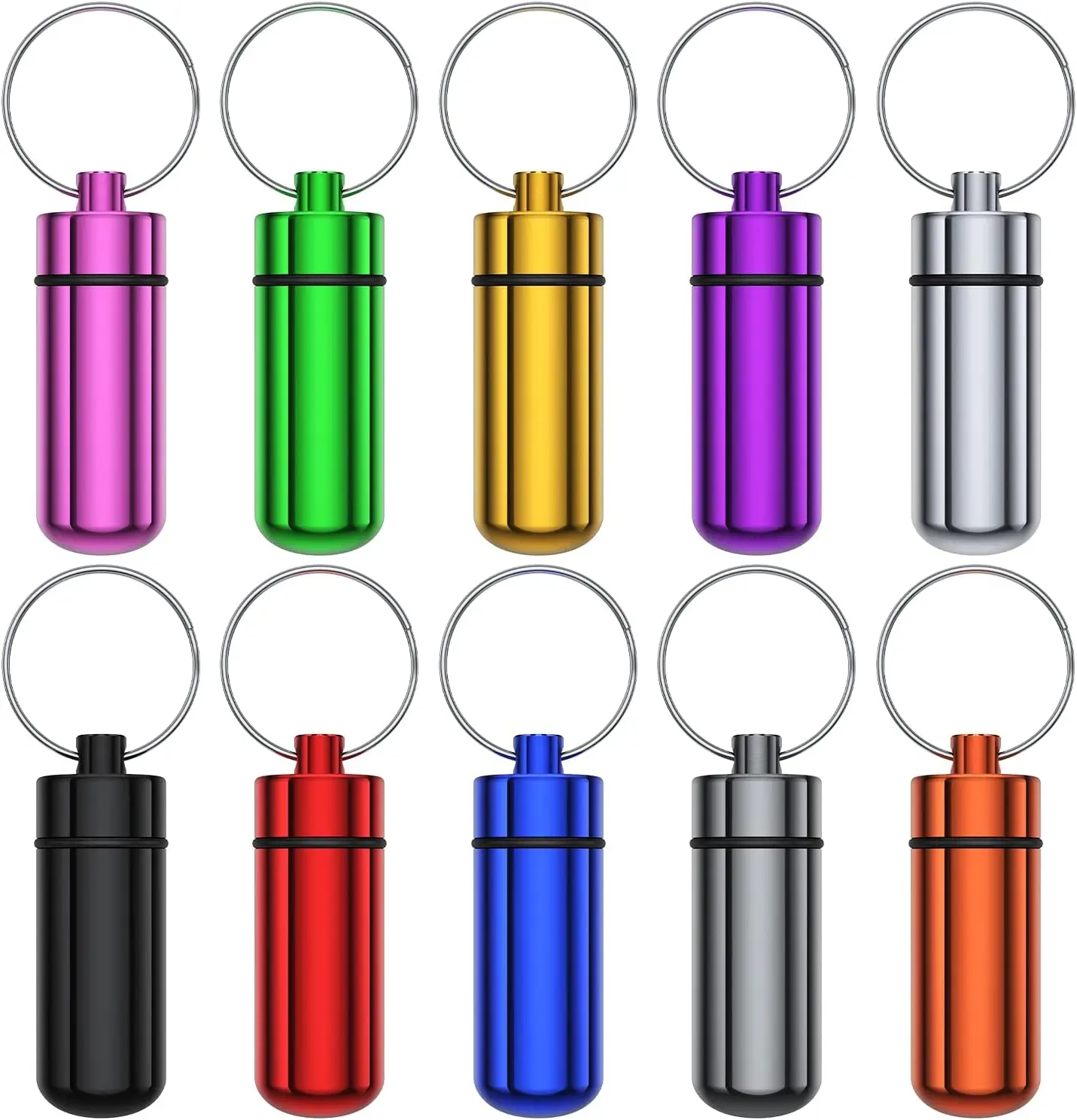 10-Pack Small Portable Aluminum Alloy Pill Organizer with Keychain, Waterproof Metal Pocket Pill Case, Drug Storage Container for Outdoor Camping, Travel