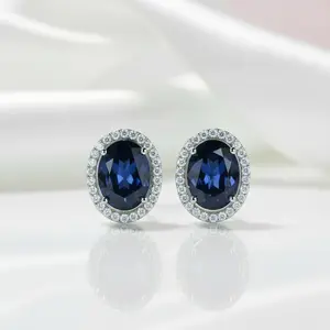Oval Cut Blue Sapphire Stud Earrings