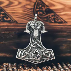 Thor's Hammer Ram's-Head Celtic Pendant