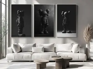 Kaws Figure Set of 3, Kaws Wall Art, Printable Graffiti Style Poster, Hypster WallArt Hyperbeast, Dark Kaws Bedroom Art, Modern Matte Black.