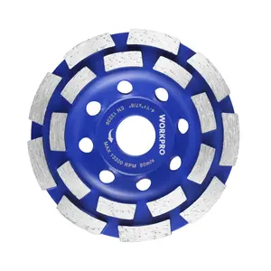WORKPRO 4.5 Inch Diamond Cup Wheel Double Row, 115mm Concrete Grinding Disc for Angle Grinder, Turbo Grinding Wheel for Concrete, Stone, Masonry Surface Leveling & Coating Removal
