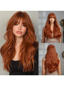 26 Inch Ginger (Blonde) Orange Long Water Wave Frontal Wig - Glueless System with Look for Women, for party, Cosplay, Daily Wear - Heat Resistant Wig with Synthetic Machine Wigs