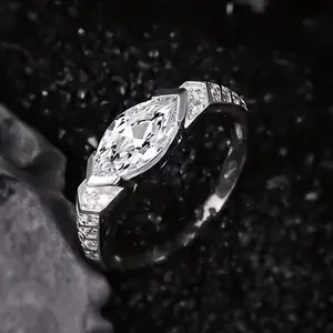 Architectural Inspired Marquise Cut Cubic Zirconia Ring |   14K White Gold Plated Geometric Band |   Luxury Unisex Everyday Jewelry