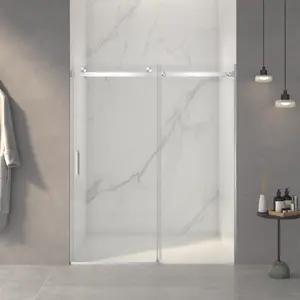 56-60"W x 72"H Frameless Sliding Shower Door,5/16" (8mm) Thick SGCC Tempered Clear Glass,Double Side Easy Clean Coat, Brushed Nickel Finished With Buffer