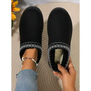 Women Slippers Platform Mini Boots, Short Ankle Anti-Slip Boot, Fleece Lined Shoes, House Slippers, Home Slippers, Outdoor & Indoor Use, Fall & Winter, Rubber House Shoes