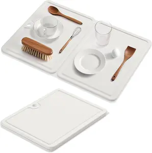 Quick Dry Stone Drying Mat for Kitchen Counter, Stone Dish Drying Mat Foldable, Water-Absorbent Diatomaceous Dish Drying Mats for Dishes Bottles Cups, Match Any Countertop (Pearl White) BULGILIA