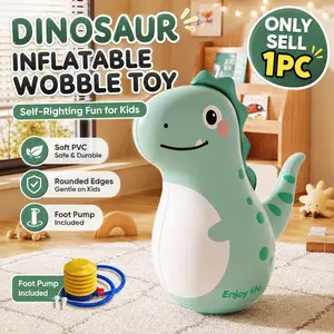 Dinosaur Penguin Inflatable Wobble Toy for Kids, Self-Righting Roly Poly Punching Toy with Foot Pump, Soft PVC Cartoon Animal Bop Bag, Indoor Active Play Toy for Toddlers, 32cm/65cm