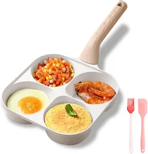 4-Cup Egg Pan, 13.7×7.4×1.5" Multi-Functional Breakfast Skillet, Comes with Oil Brush and Spatula, 1.3 In Deep Groove, Suitable for Gas & Induction Cooktops, For Making Egg Sandwiches, Pancakes