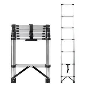8.56 feet Compact Telescoping Ladder for Loft RV Household, Portable Telescopic Ladder with Non-Slip Rubber Feet, Max Load 150kg/330lb