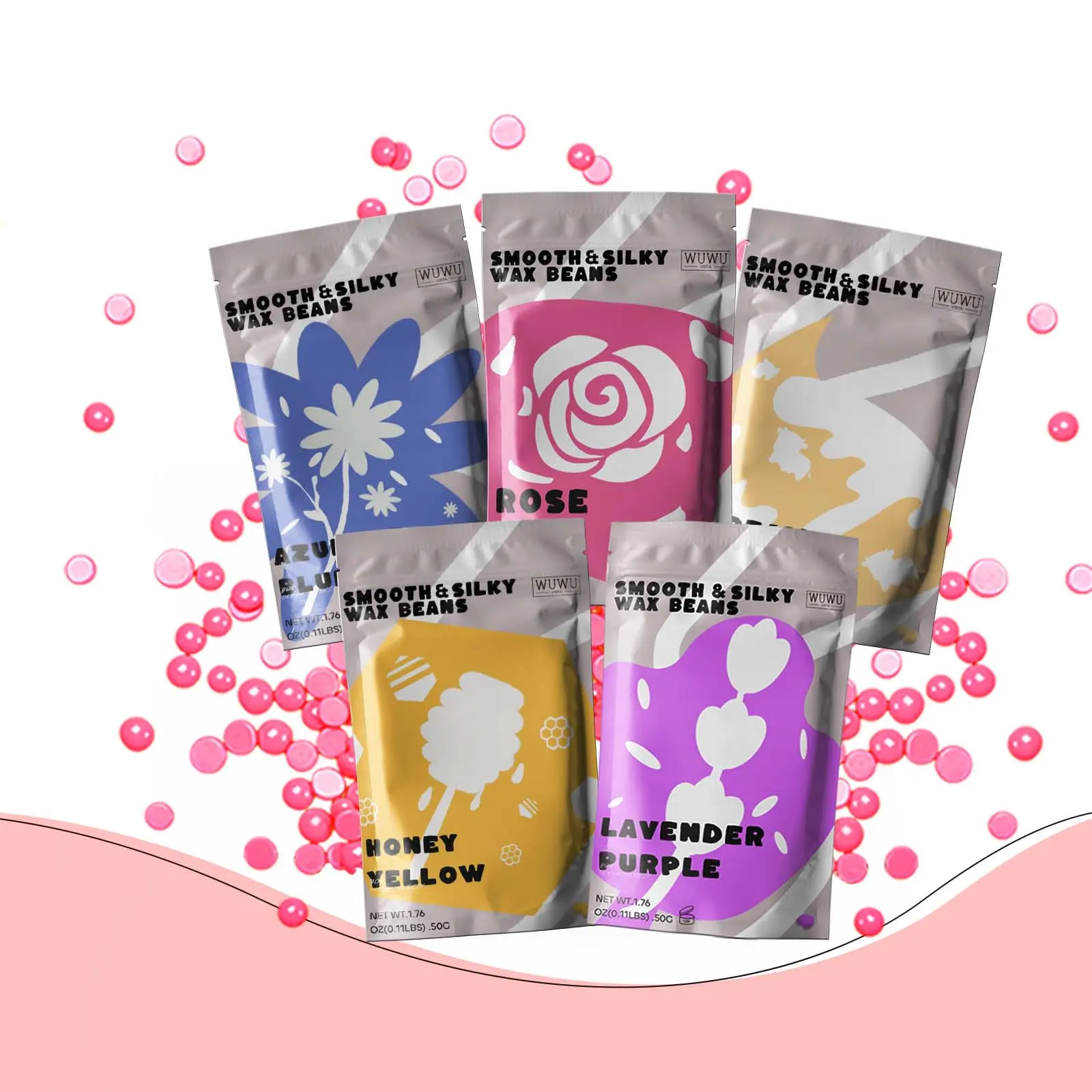 Rose Flavor Wax Beans, 5 Packs Hair Removal Wax Beads, Depilatory Hot Waxing Beans for Wax Heater, Home Waxing, Painless Body Hair Removal Product for All Hair Types, Hard Wax Beads, Hypoallergenic Wax Beads