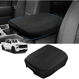 Center Console Cover for Chevy Silverado  Sierra 2019-2024 2025, Tahoe & Suburban & Yukon 2021-2025, PU Leather Armrest Cover, Floor Console Bucket Seat Only, Anti-Scratch, Black
