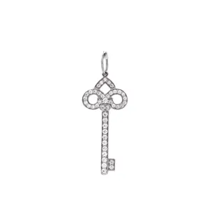 Pre-owned Tiffany & Co. Fleur De Lis Key Pendant Pendant & Charms Platinum with Diamonds Mini by Rebag